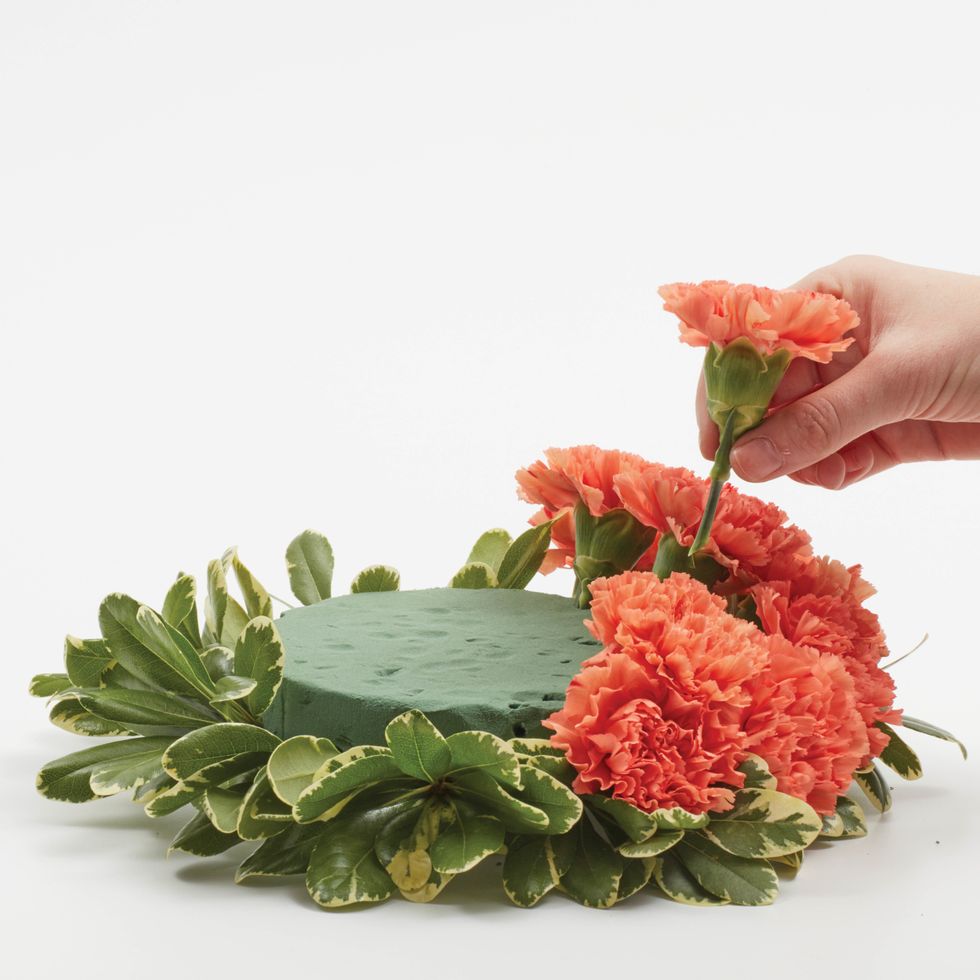 Arrange carnations in a dome shape.