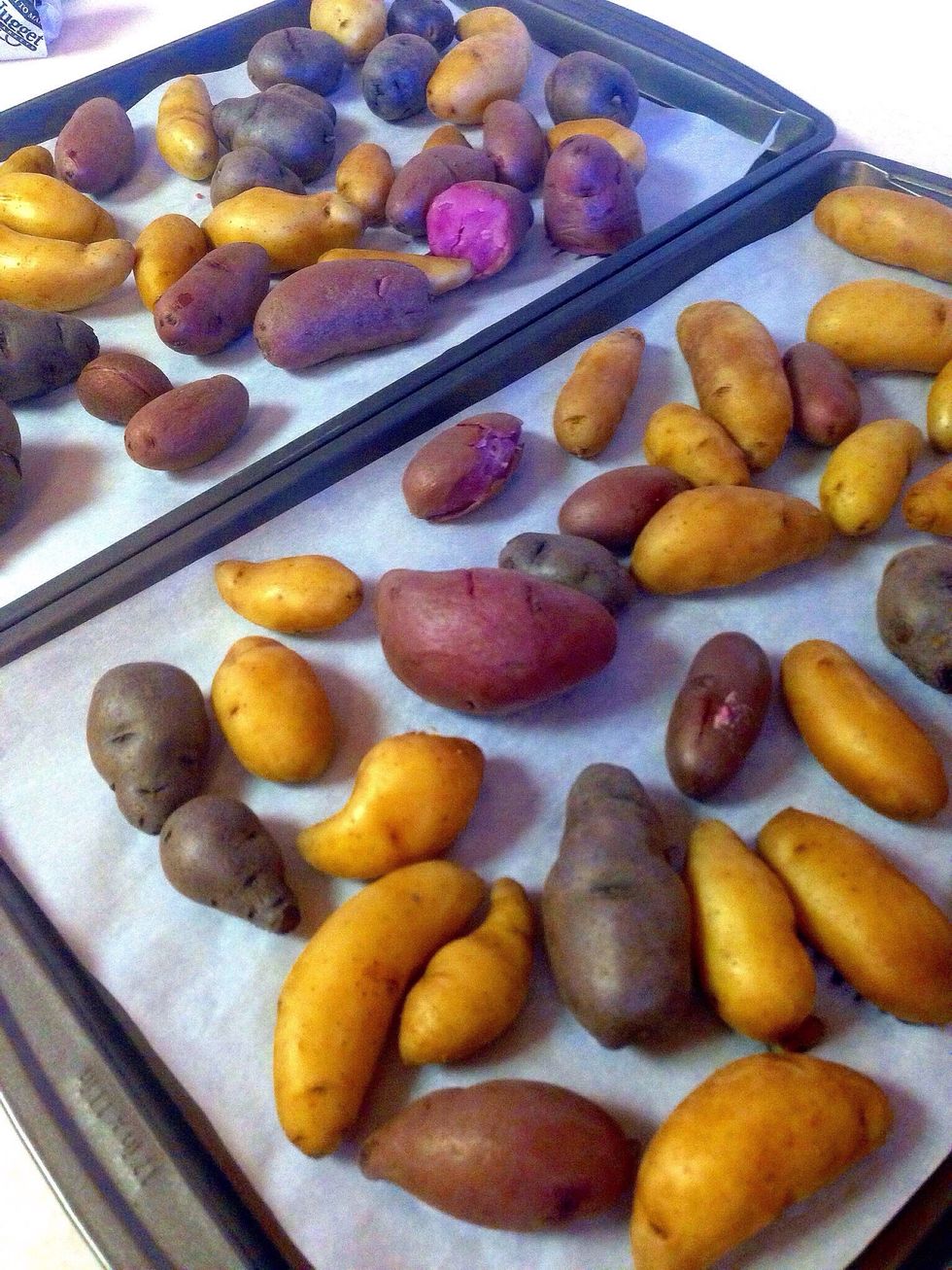 Arrange cooked potatoes on a baking sheet and let it dry a bit
