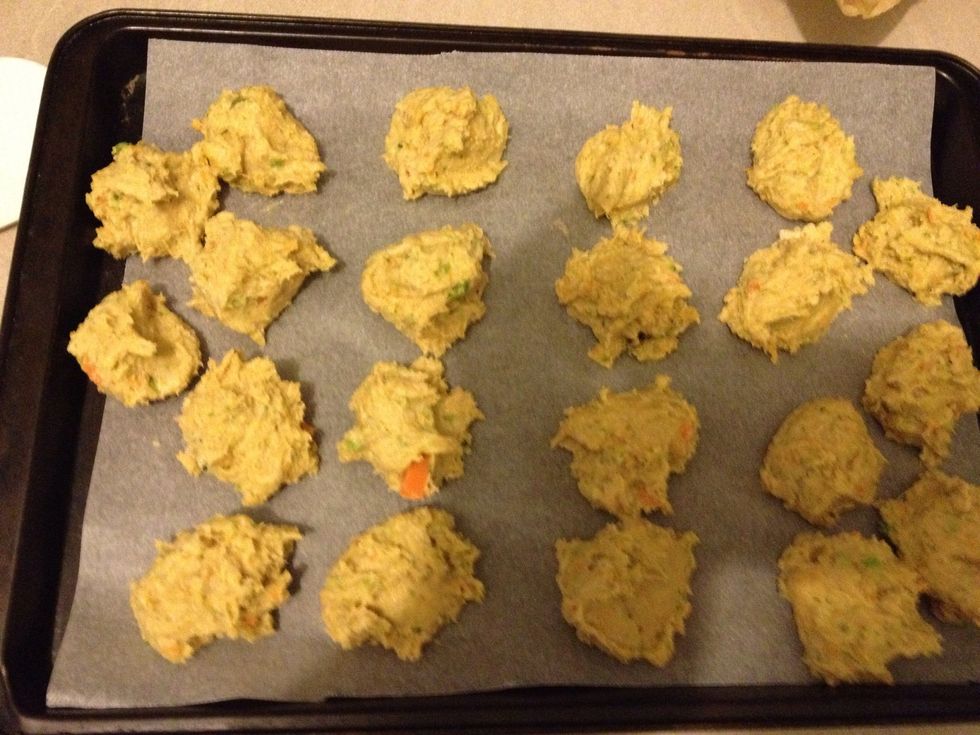 Arrange in little balls/blobs on a baking sheet