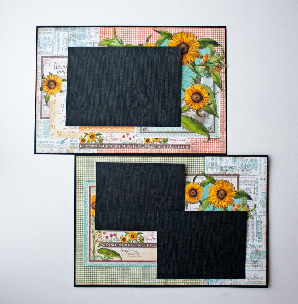 Arrange the cut out images, cards and card stock pieces for photo.