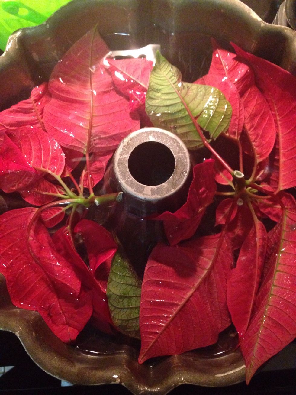 Arrange the fillers of your choice in the bottom of the Bundt pan (or other pan with a hole in the center) and fill with boiled or distilled water (for clarity.)