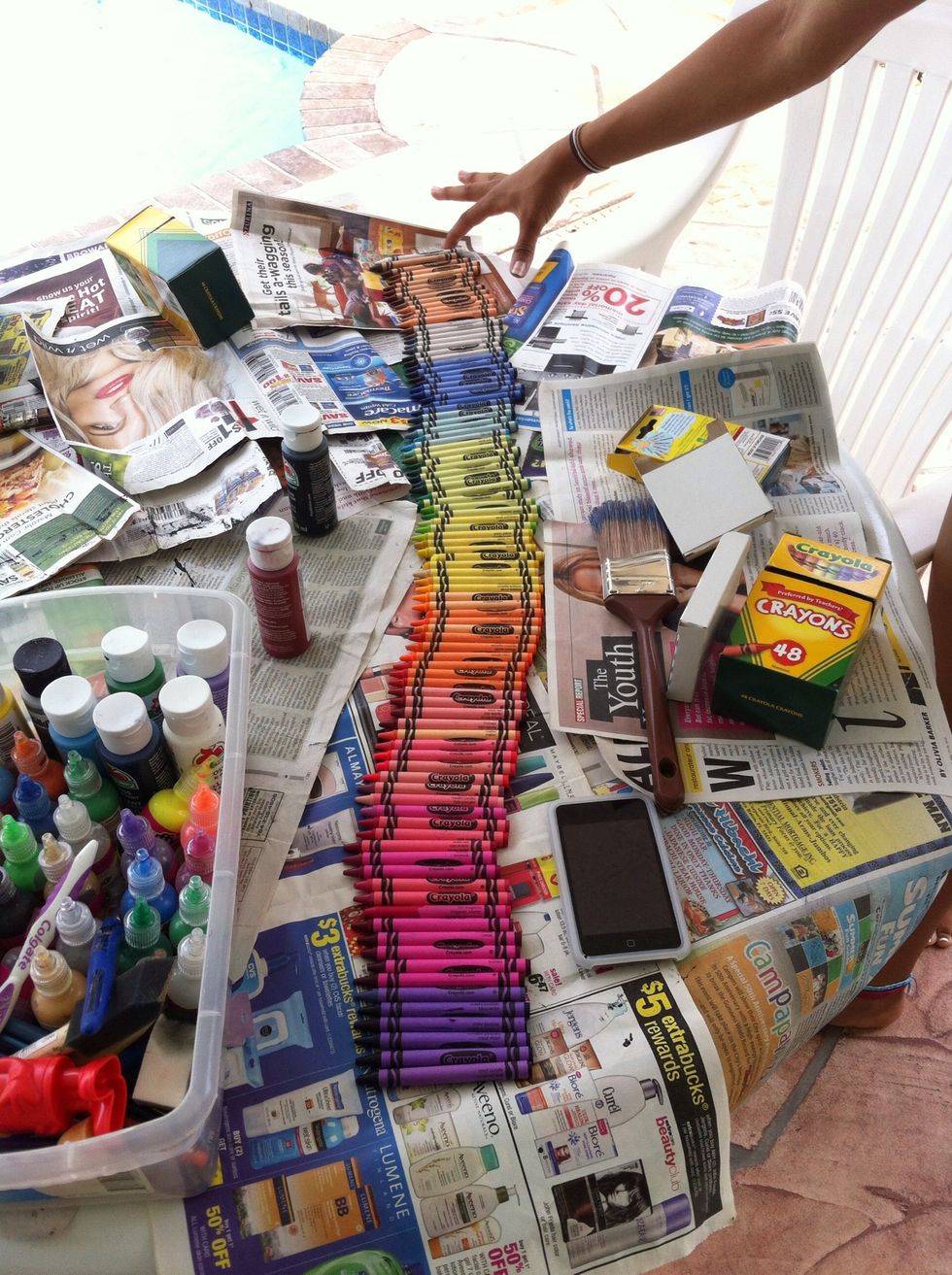 Arrange your crayons into the same color groups