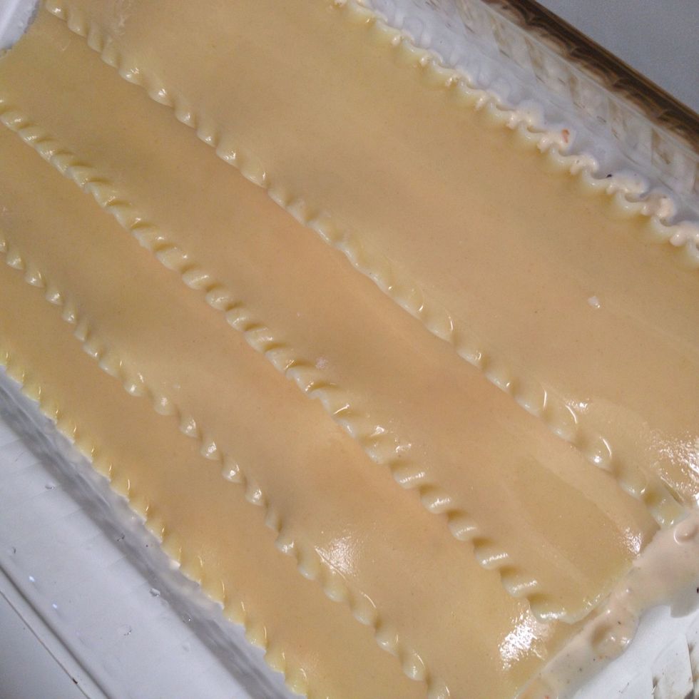 Arrange your noodles in the dish. I like to overlap mine.