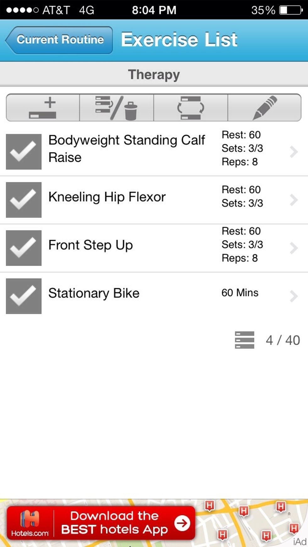 As each exercise is completed it will check them off for you and save the data entered. The therapist can use this to then evaluate and create an intervention plan for the client.
