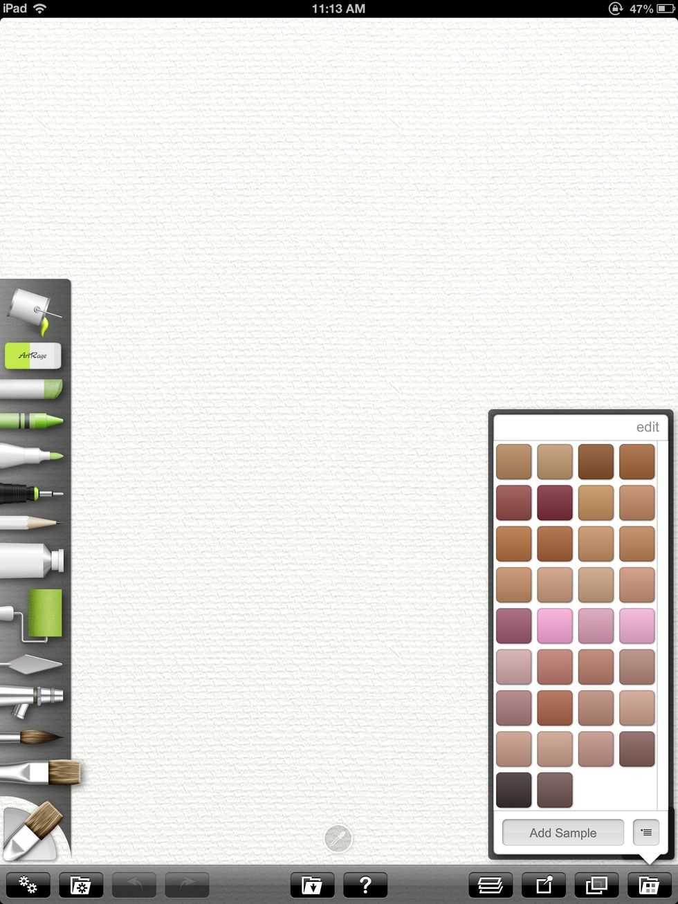 As I mentioned I will be using oils. You select your tools from the left. On the left are the colors that I already picked from my reference photo. I'll show that later.