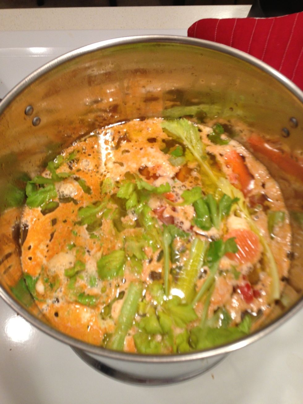 As it starts to heat and comes to a boil, Skim off any nasty foam.