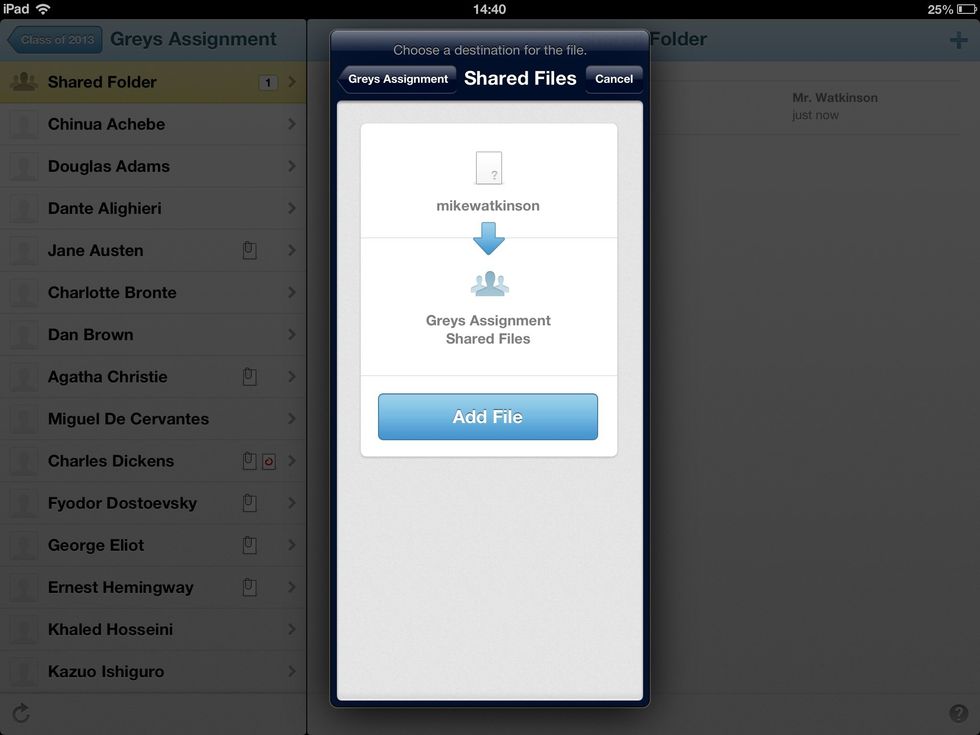 As long as you are logged in to Showbie you will be able to upload the .m4a file