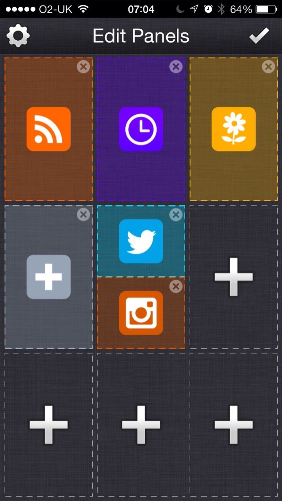 As seen here: we have merged our Twitter panel with our Instagram feed panel. Both will now display on the same screen. Save your edit by pressing the Tick button on the top right of the screen.