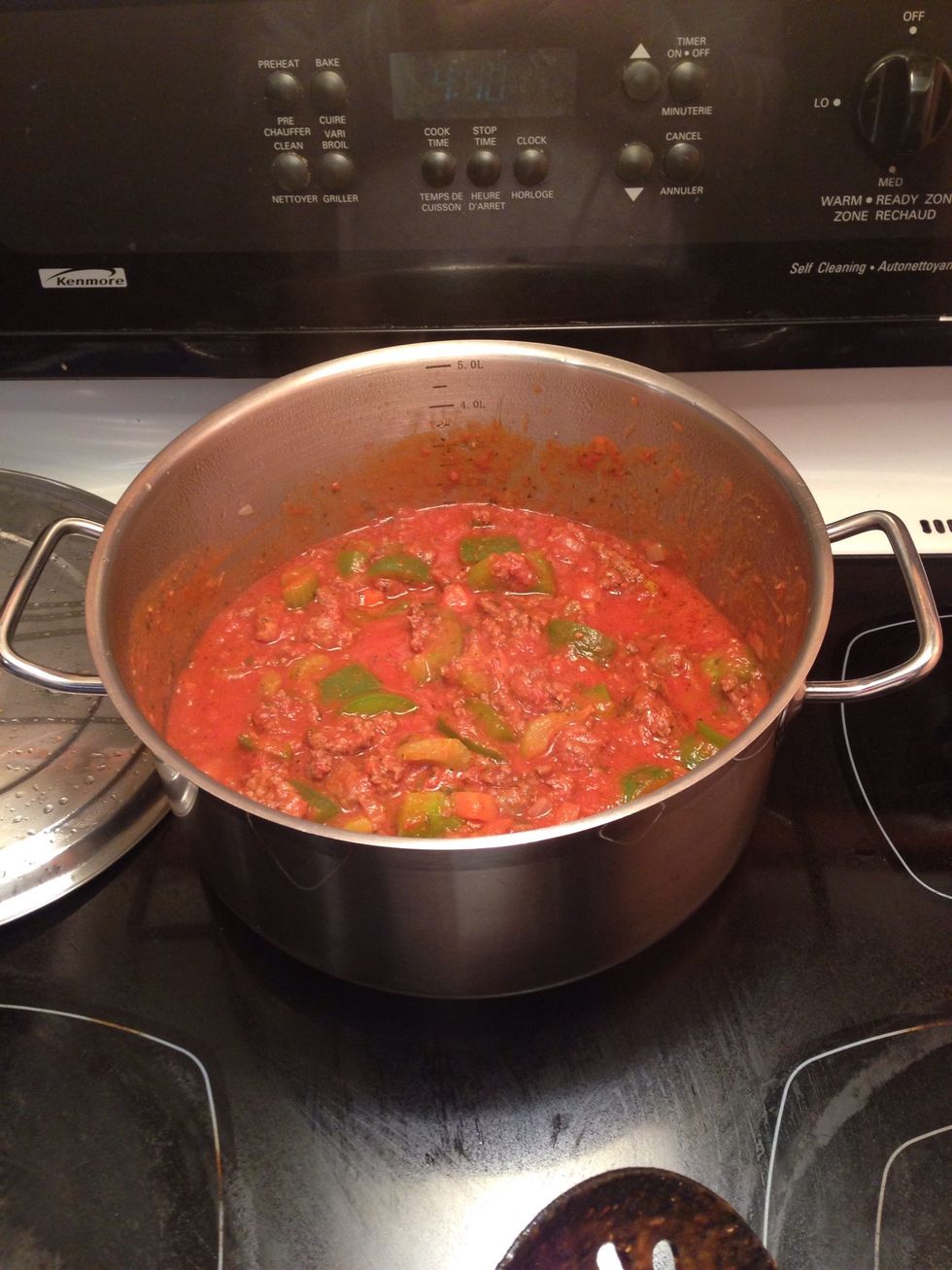 (As soon as it starts to bubble) Move to keep warm zone or put on low heat. The longer it stays here the better the sauce will taste.