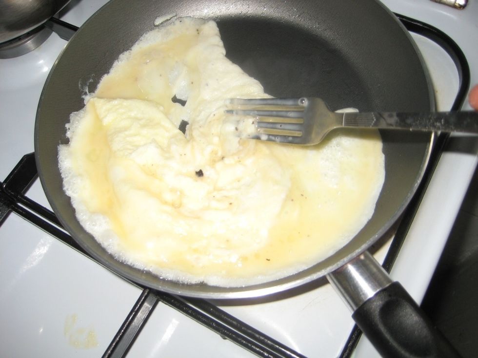 As soon as it starts to cook start scrambling using a fork. If you are using a non stick pan, don't do like I did and used a fork but a plastic or wooden spatula. : )