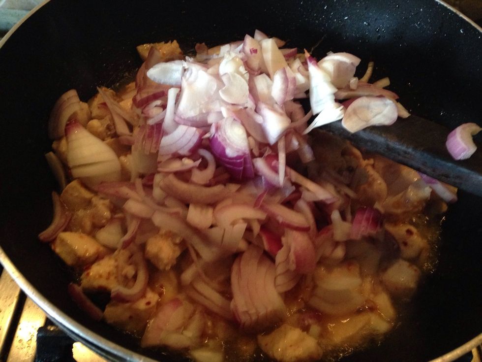 as soon as water dries add about 2 to 3 medium sized chopped onions