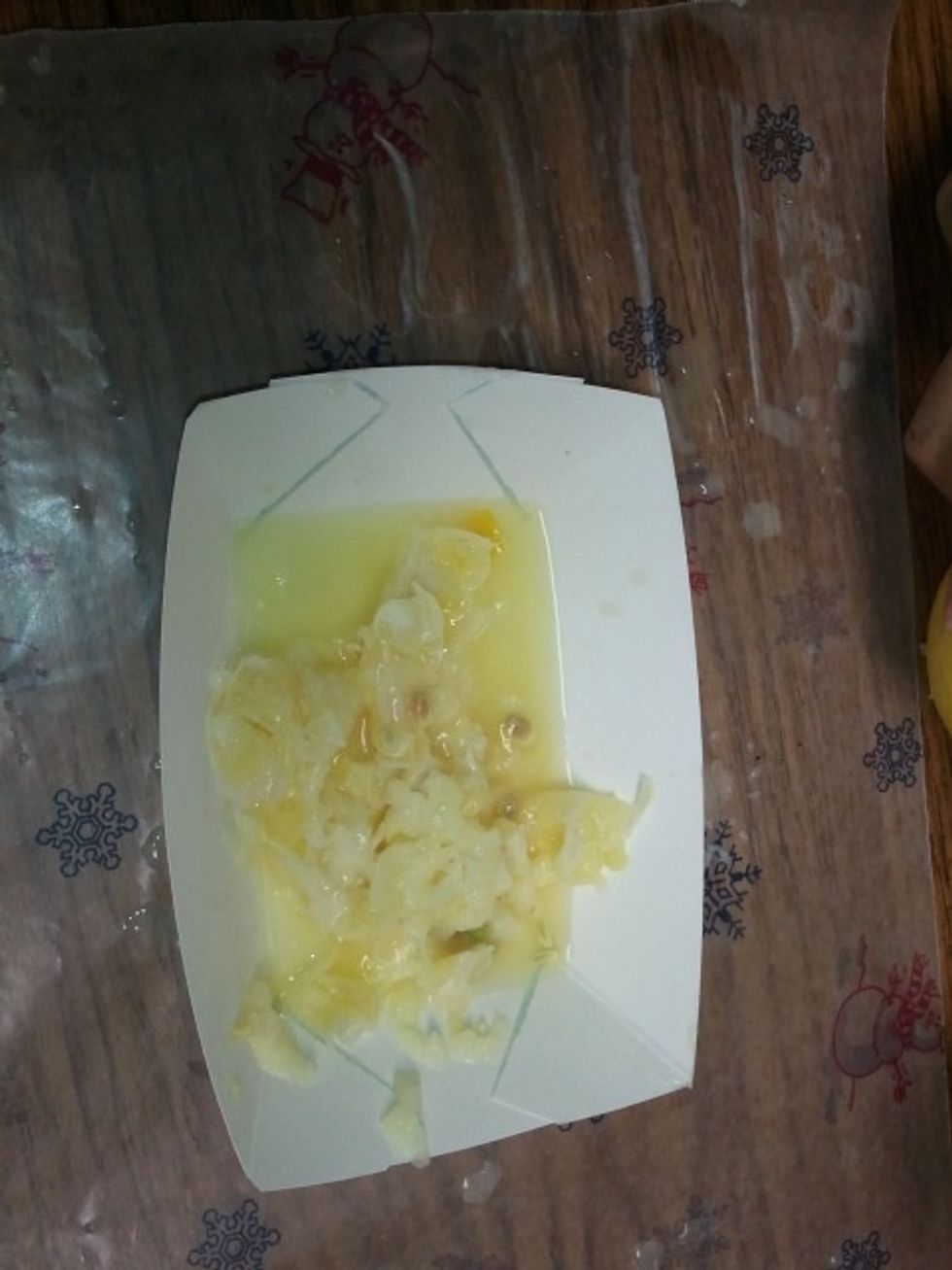 As students remove juice and pulp, they should let it drop into their plate or tray.  Some students will notice the similarity between this process and the removal of the brain by the Egyptians.