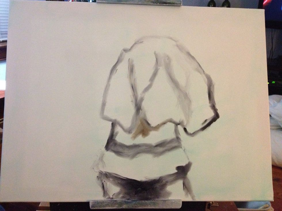 As usual, start by covering the canvas with a thin, even coat of gray so the rest of the colors will blend. Next, take some black and sketch out Smokey.