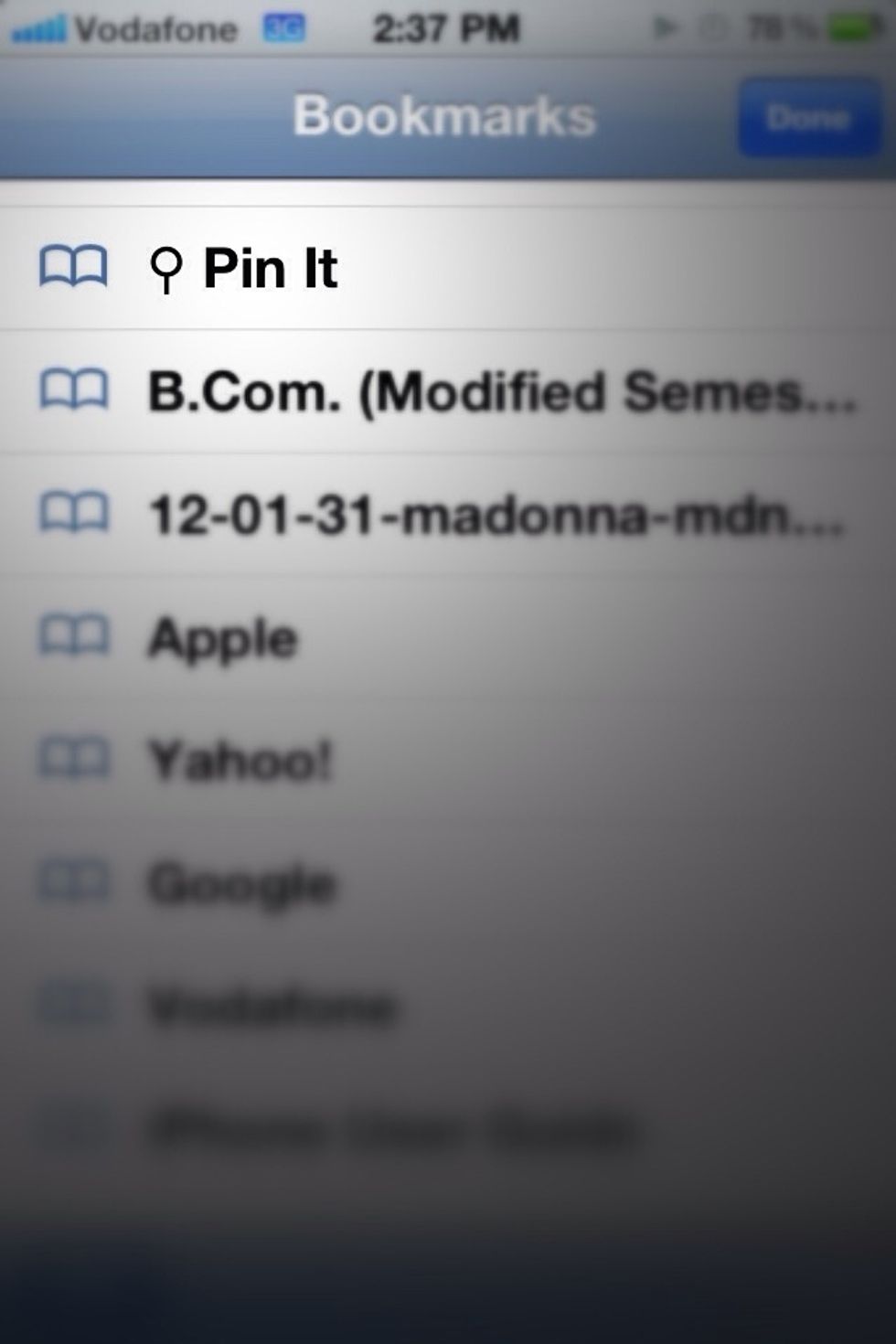 As usual, to pin, just tap the Bookmarks menu and look for your Pin It bookmark, then tap it.