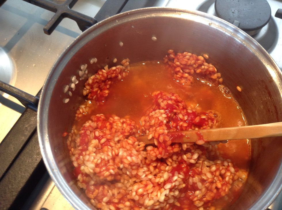 As well as one ladle of chicken stock, reduce.