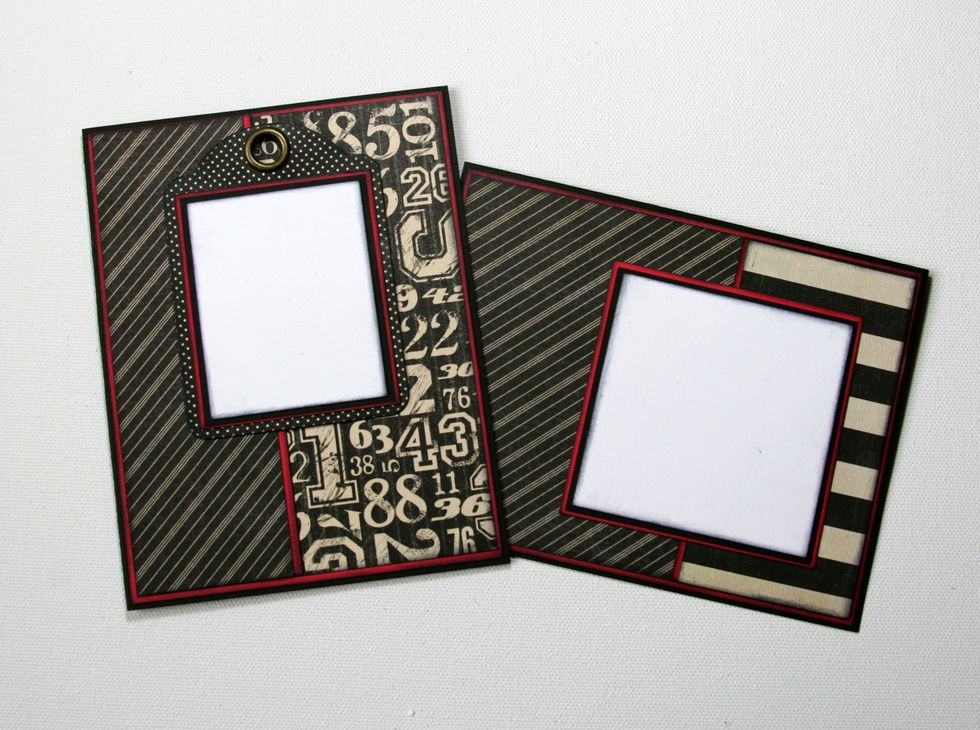 As with the first set....create a background for the chipboard by layering school colors with white cardstock. For the card on the left I added a tag before adhering to card base.