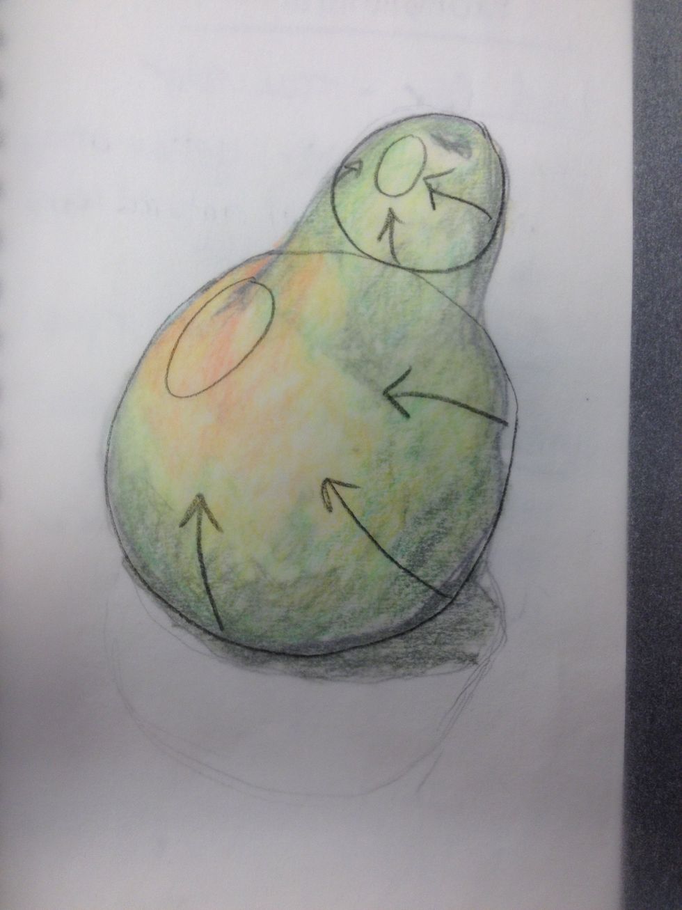 As you add layers, also remember the form of your object. I think of pears as two stacked spheres. You can still shade for form with color.