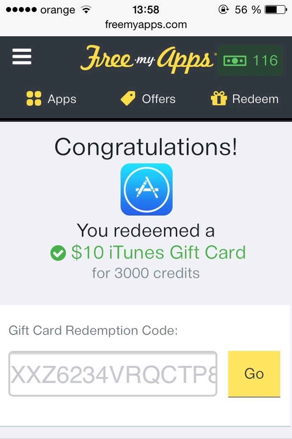 As you can see I downloaded successfully an Apple Gift card with 10$ without having 3000 coins!   My pleasure!