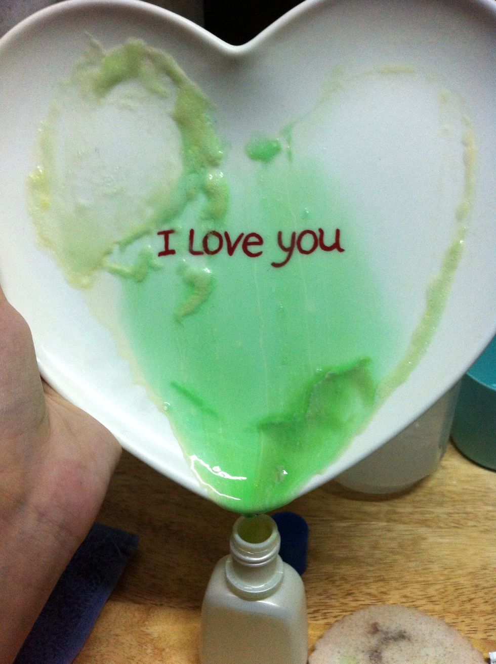 As you can see, the makeup residue where I swirled the brushes are left behind when I poured the remaining solution into the container.