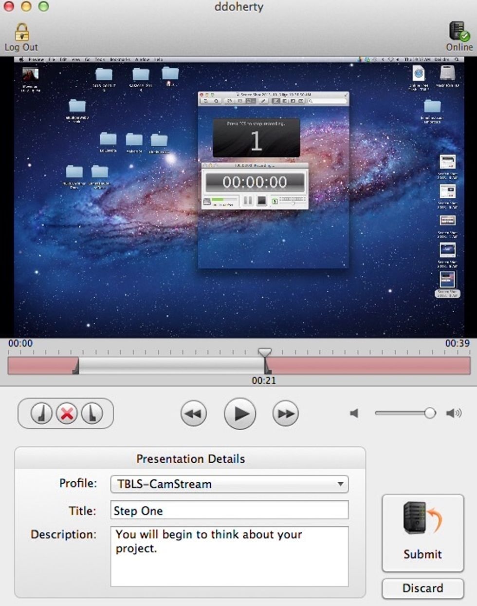As you see here, the start and end of the screen capture have been changed using the sliders.