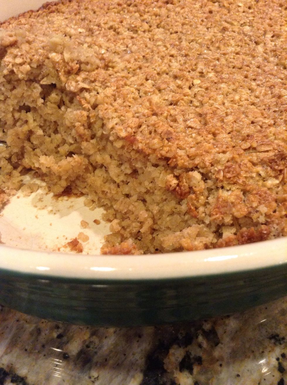 As you serve your baked oatmeal, pour the milk over each individual serving. I usually eat it without the milk but my kids prefer the oatmeal more moist