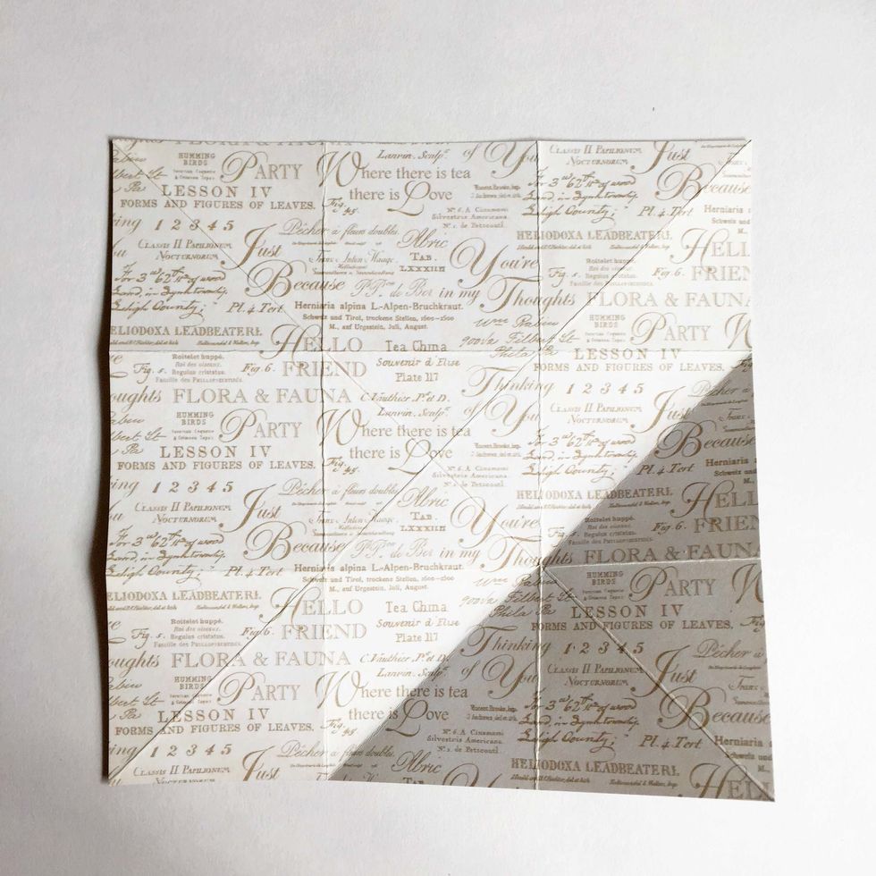 As you unfold, you will notice a diagonal line across the 2 adjacent squares as shown...