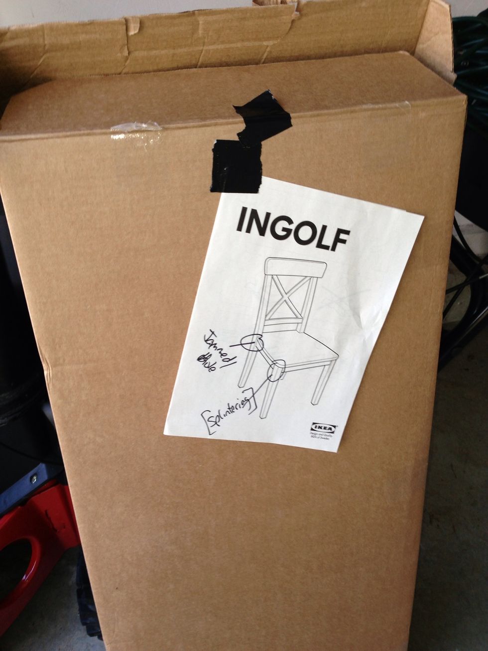 Ask spouse to take broken/busted chair that failed the assembly process back to Ikea to get a proper one