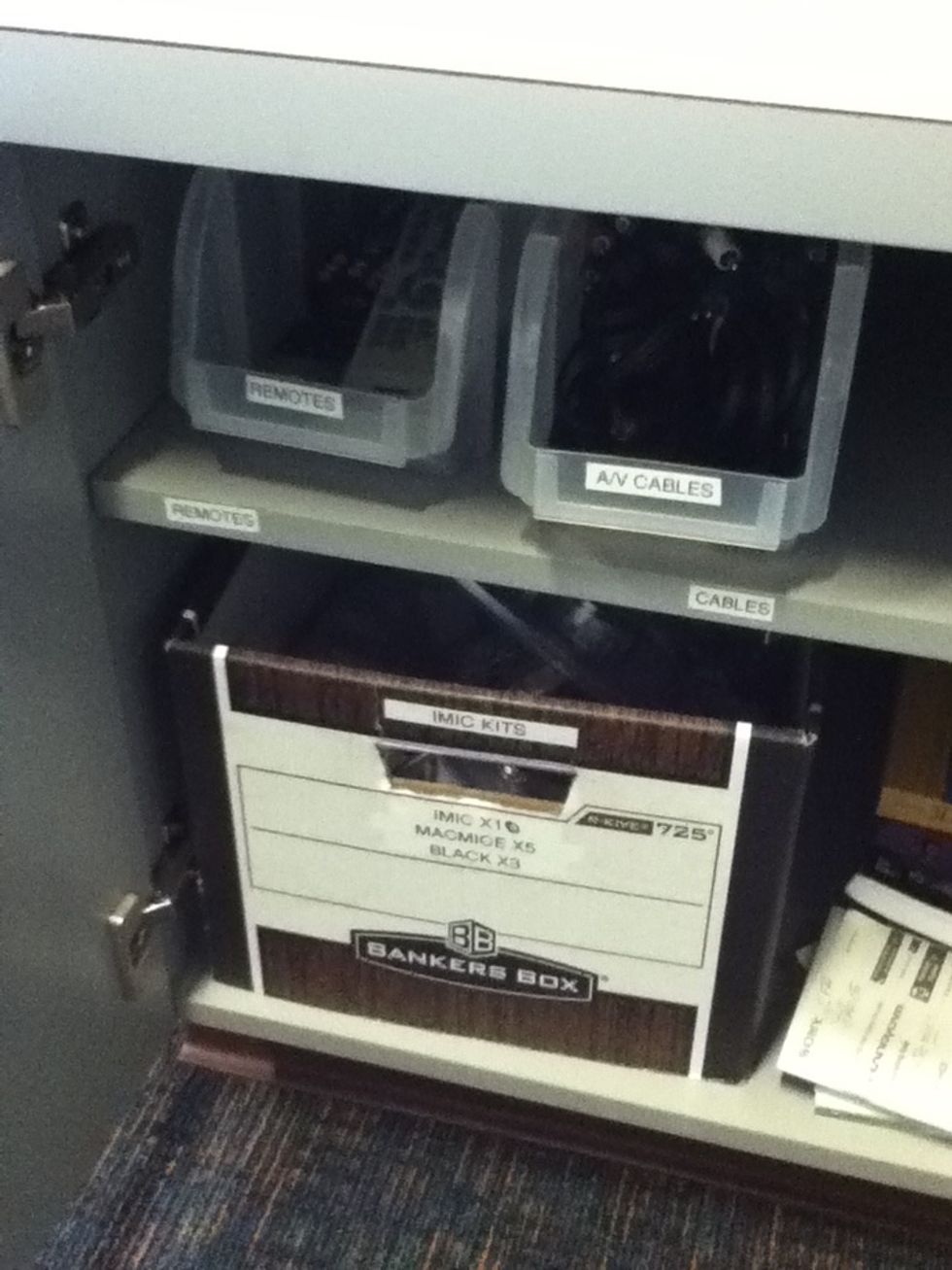 Ask the CCon on duty for two AV cables. They are stored in the box (appropriately labeled) in the bottom right cabinet of the CCon office.