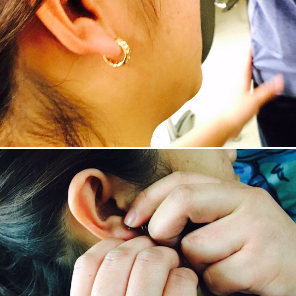 Ask the Client to remove all of her jewelries