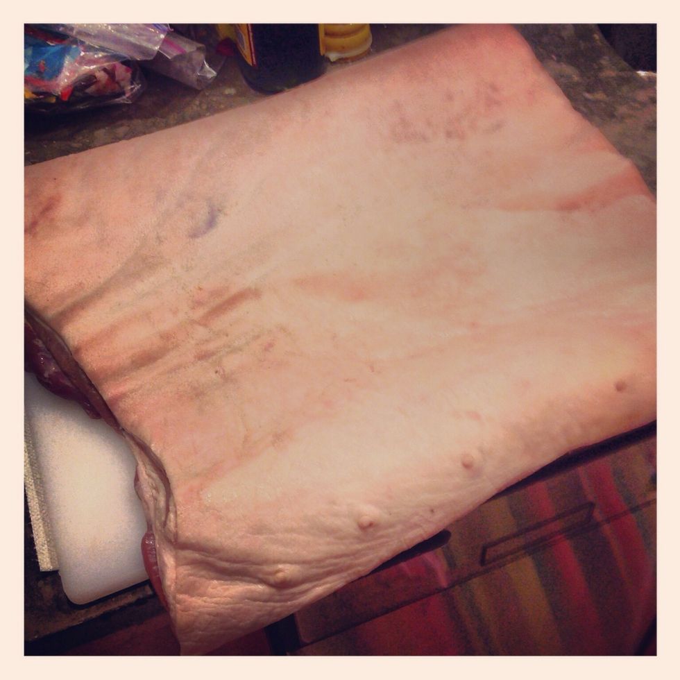 Ask your butcher to prepare you a loin of pork with the belly still attached. If they can't, you can always buy a loin and a belly separately, just make sure the skin in still on the belly.