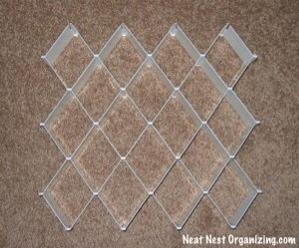 Assemble a plastic, diamond drawer organizer.  Creates up to 32 compartments depending on the size of your drawer.