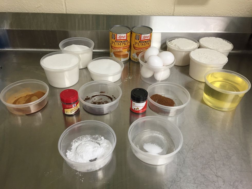 Assemble ingredients needed pt.1 (Pictured is the cake ingredients)