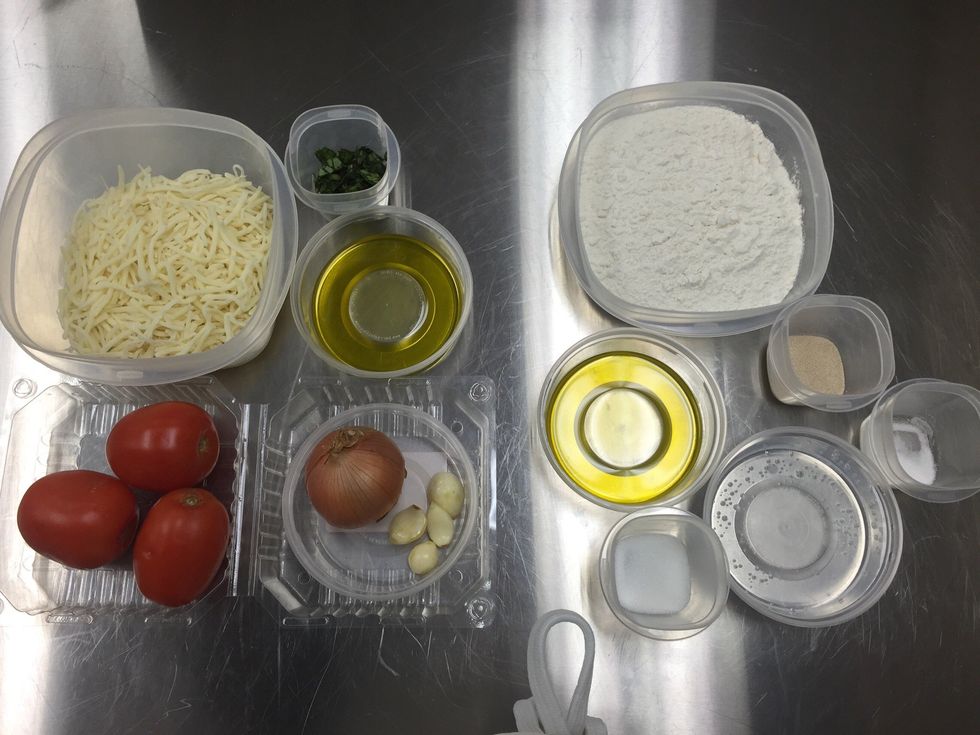 assemble ingredients: toppings (left), dough (right)