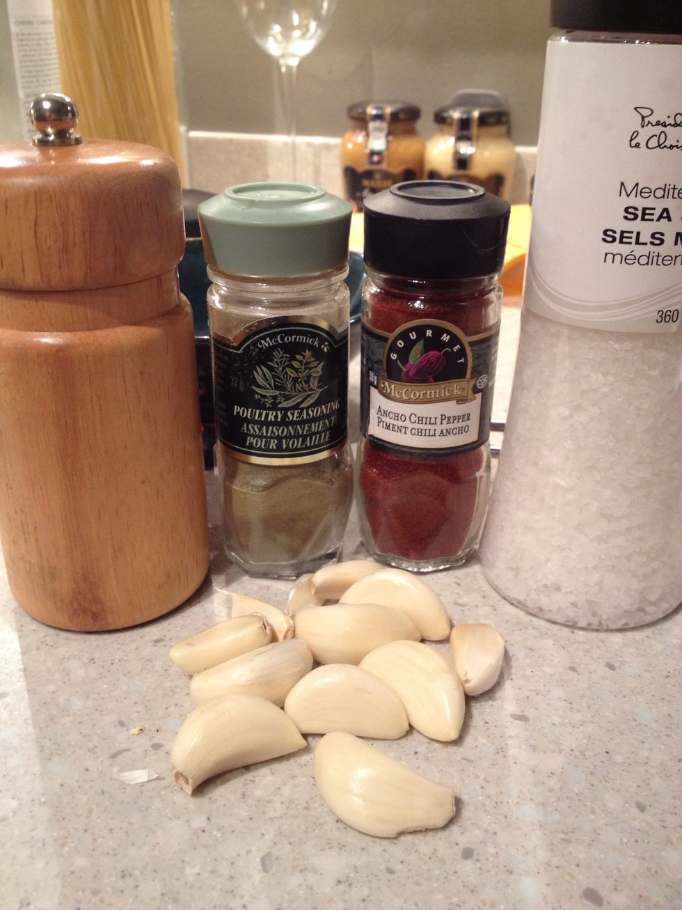 Assemble your garlic and spices.