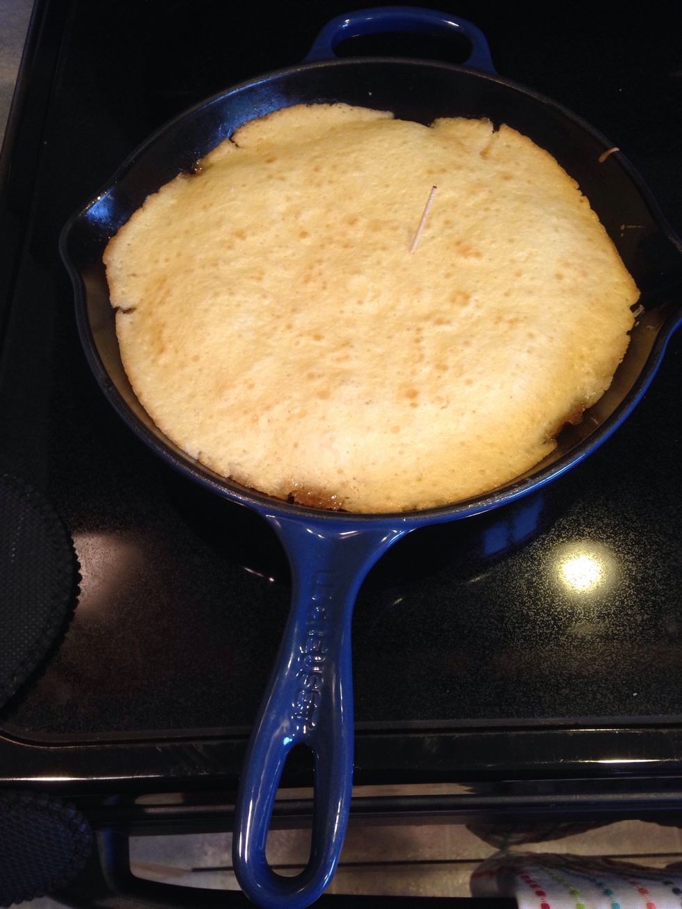 At 15 min., check your cake for doneness. You may need to add 1 or 2 min. depending on your pan & oven. My toothpick was clean at 15 min.