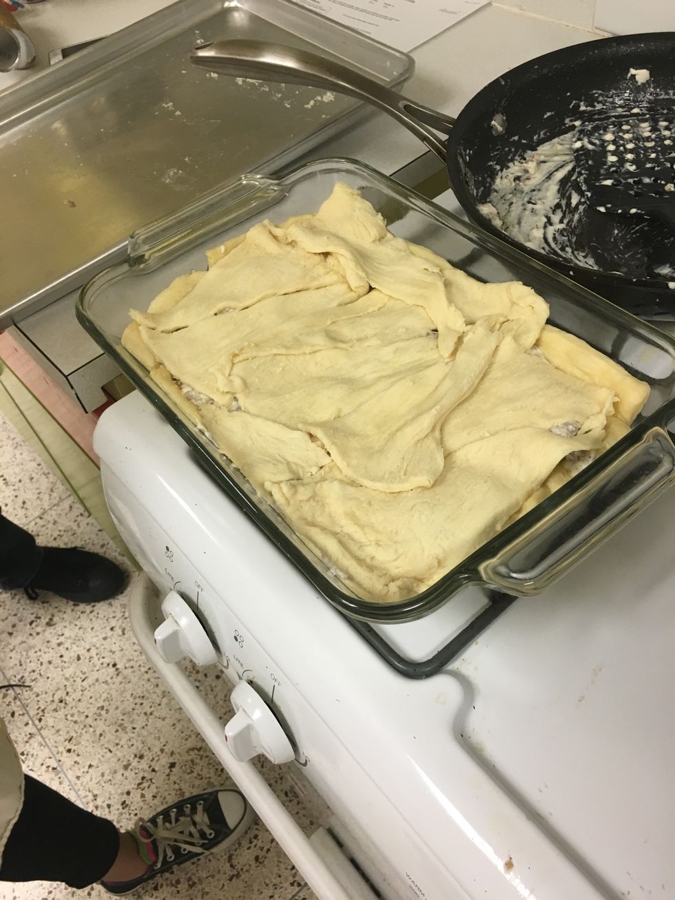 at 2nd can of crescents on top then cook for 8 minutes