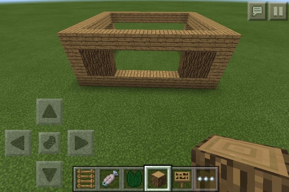 At all the sides place 2 blocks of oak wood down on the left and right side