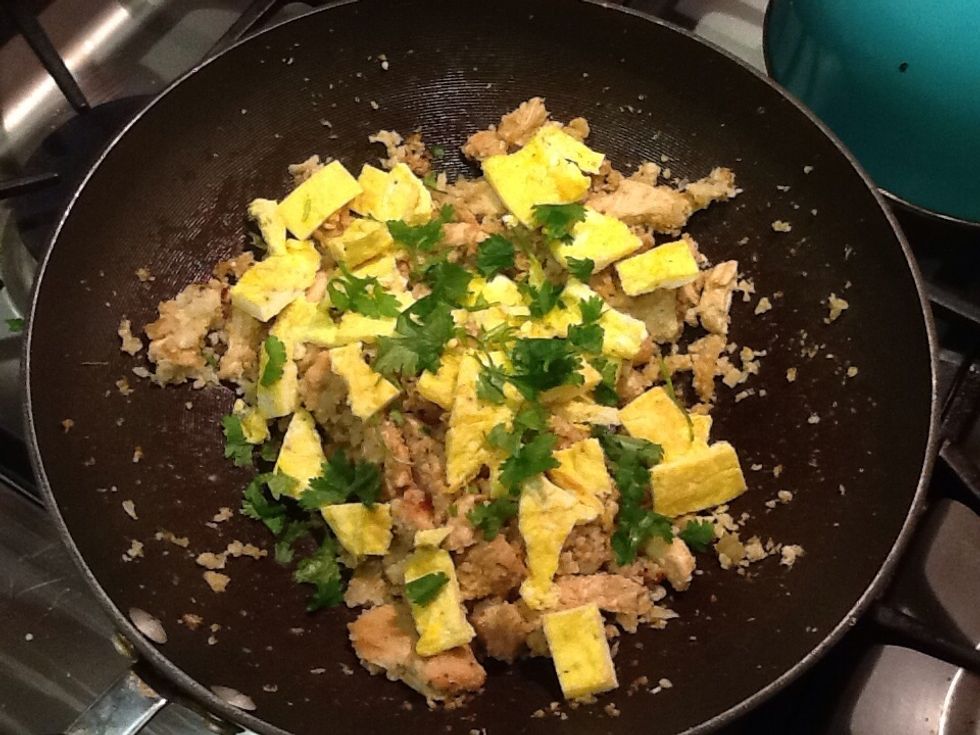 At last, add in the egg and cilantro and mix.