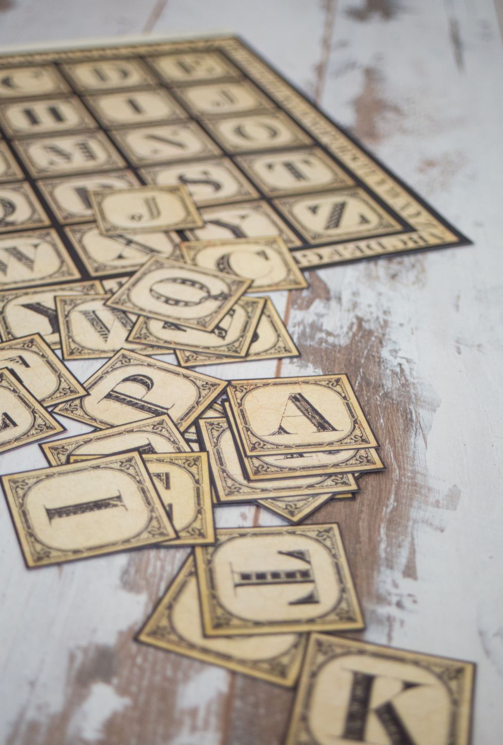 At the beginning I cut Alphabet cards from this sheet.