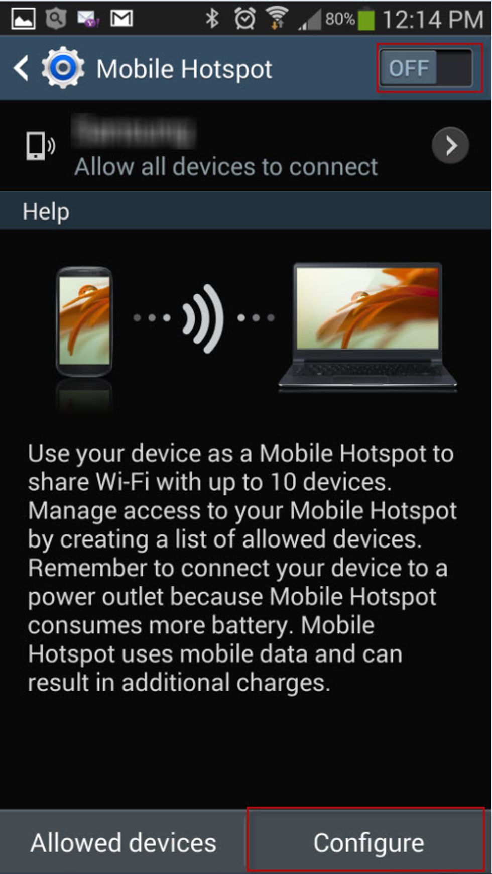 At the bottom of he screen, touch the "Configure" button.