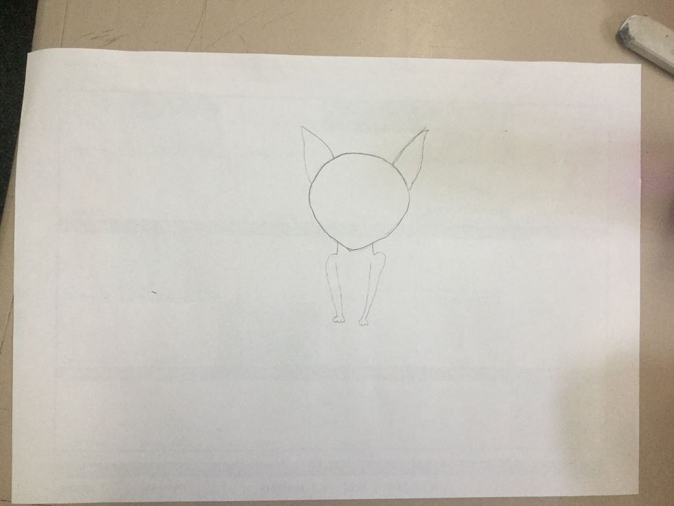 At the bottom of the neck line on both sides, draw a curve that goes into a slightly diagonal line going inwards. Half a centimetre inwards draw a line going up to make a skinny arm.