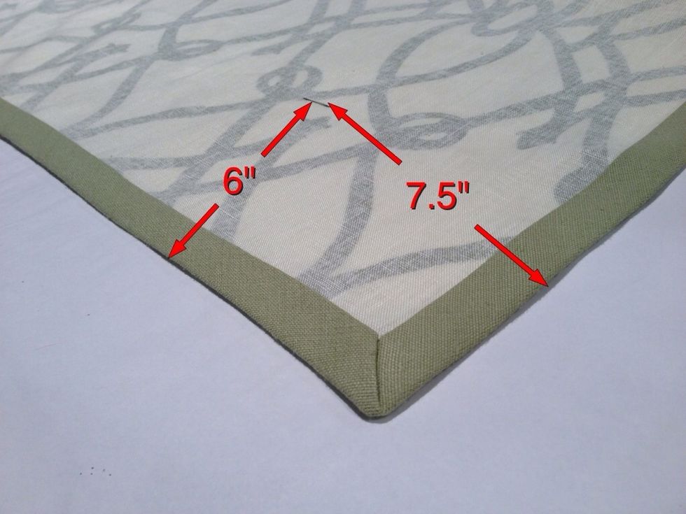 At  the bottom of the shade, measure in 7-1/2" from the each side and 6" from bottom of the shade. With a pencil, mark a 1-1/2" line as shown above.