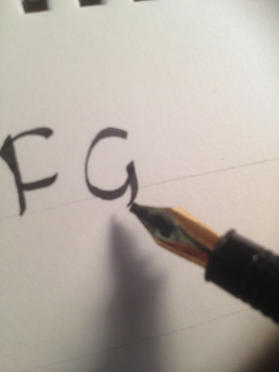 At the bottom terminus of the C, make a second stroke that looks something like a tiny lowercase letter "j". Make sure it goes well below the bottom line.