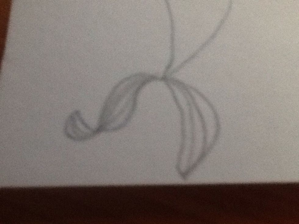 At the bottom tip of the fish, draw two sides of a tail. As you can see the left half is twisted and its supposed to be like that. Draw the tail as close to this as you can.