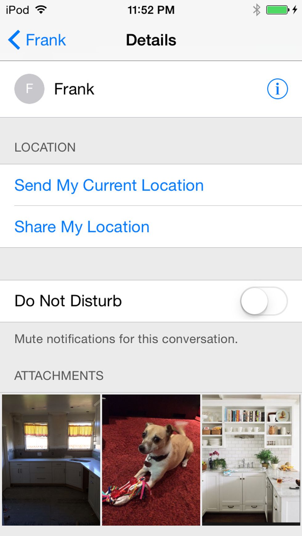 At the bottom you will see a chronological carousel of images and attachments from this message thread.
