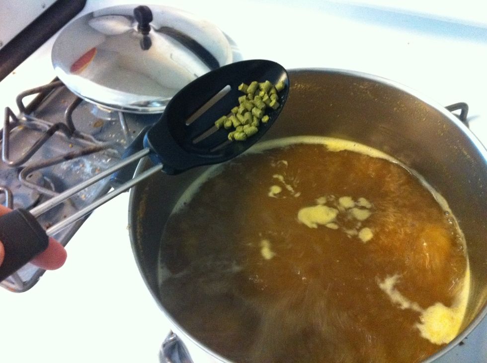 At the end of 60 minutes turn off the heat and add the last 6th of hops.