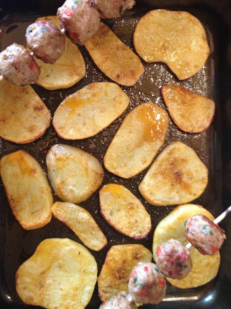At the end of baking , put the meat to make it warm