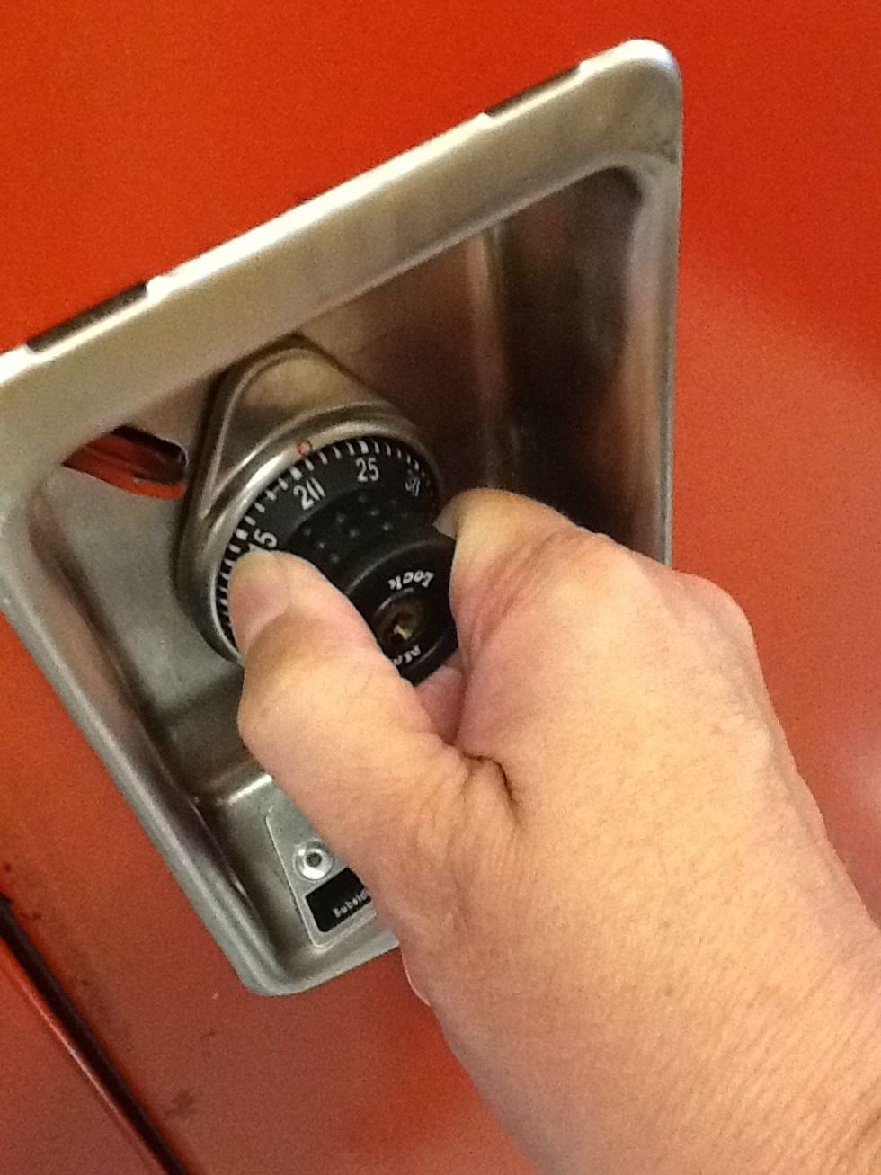 At the end of your third turn stop at the first number of your combination.   In this case the first number is 21.  You MUST stop exactly on the number.