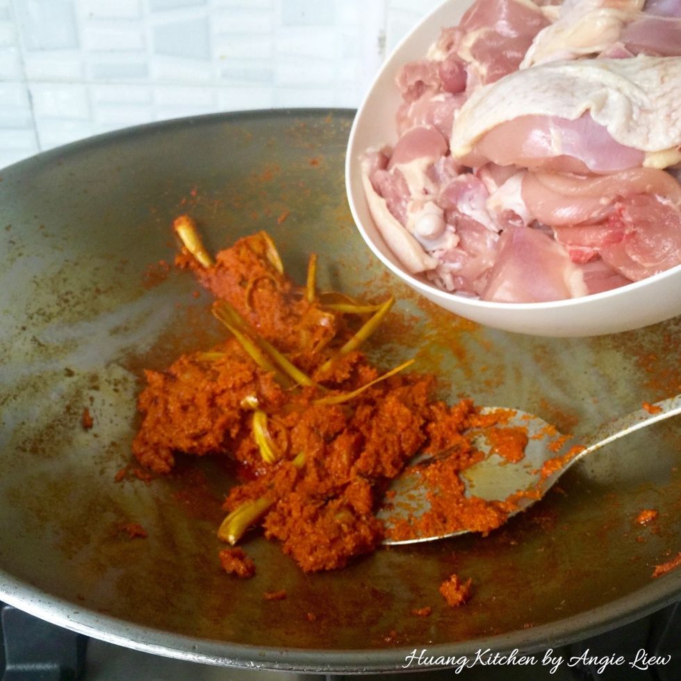 At this point, add in the chicken pieces.