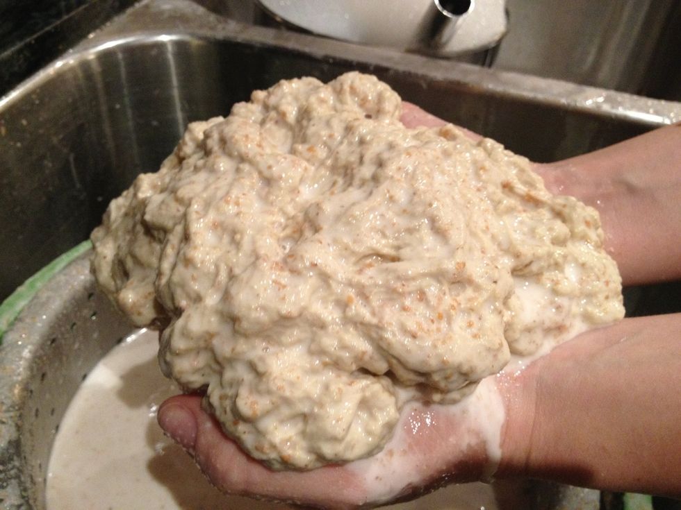 At this point, the dough mixture has reduced in size by about 50 percent.